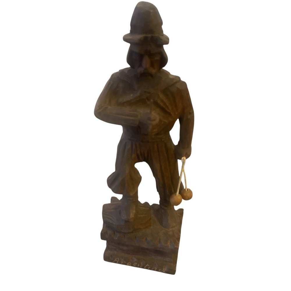 Vintage Hand Carved Figurine Man w/Hat Pipe And Bolas Folk Art 9.5" Argentina